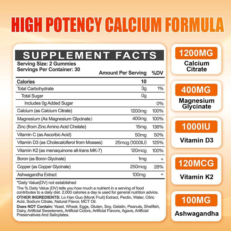 Customization Dietary Supplement Gummies Support Bone Strength & Density 90/120 Gummies
