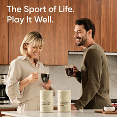 OEM private label collagen powder. Couple drinking coffee mixed with unflavored collagen peptides for daily joint support.