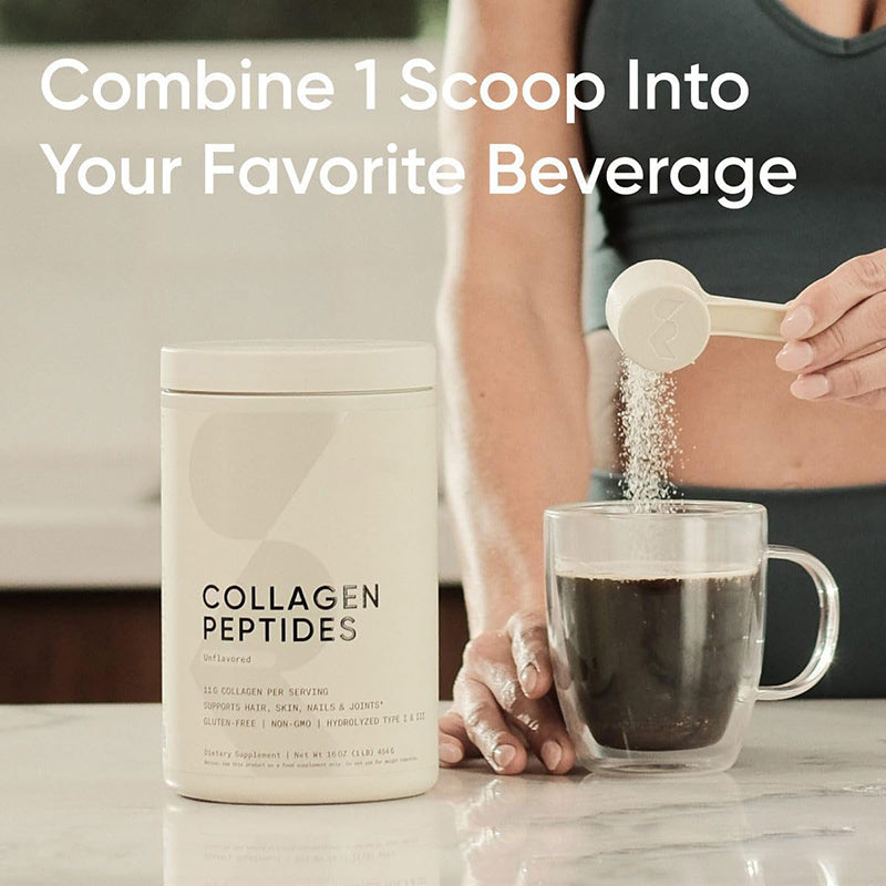 OEM private label collagen powder. Demonstrating high solubility by mixing one 11g scoop into a hot coffee beverage.
