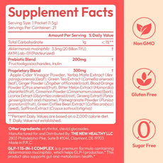OEM private label supplement facts. 20 Billion TFU Akkermansia, 200mg prebiotics, 300mg botanical blend, Sugar Free.