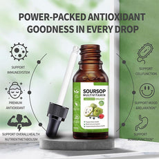 OEM private label graviola drops. Highlights active immune system defense, cellular health, and bowel function support.