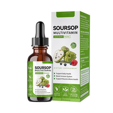 OEM private label soursop graviola drops. 60ml packaging showing vegan, organic, and gluten-free formula parameters.